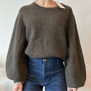 Uniqlo U Winter 23/24 Premium Lambswool Volume Long-Sleeve Sweater (Dark Brown)